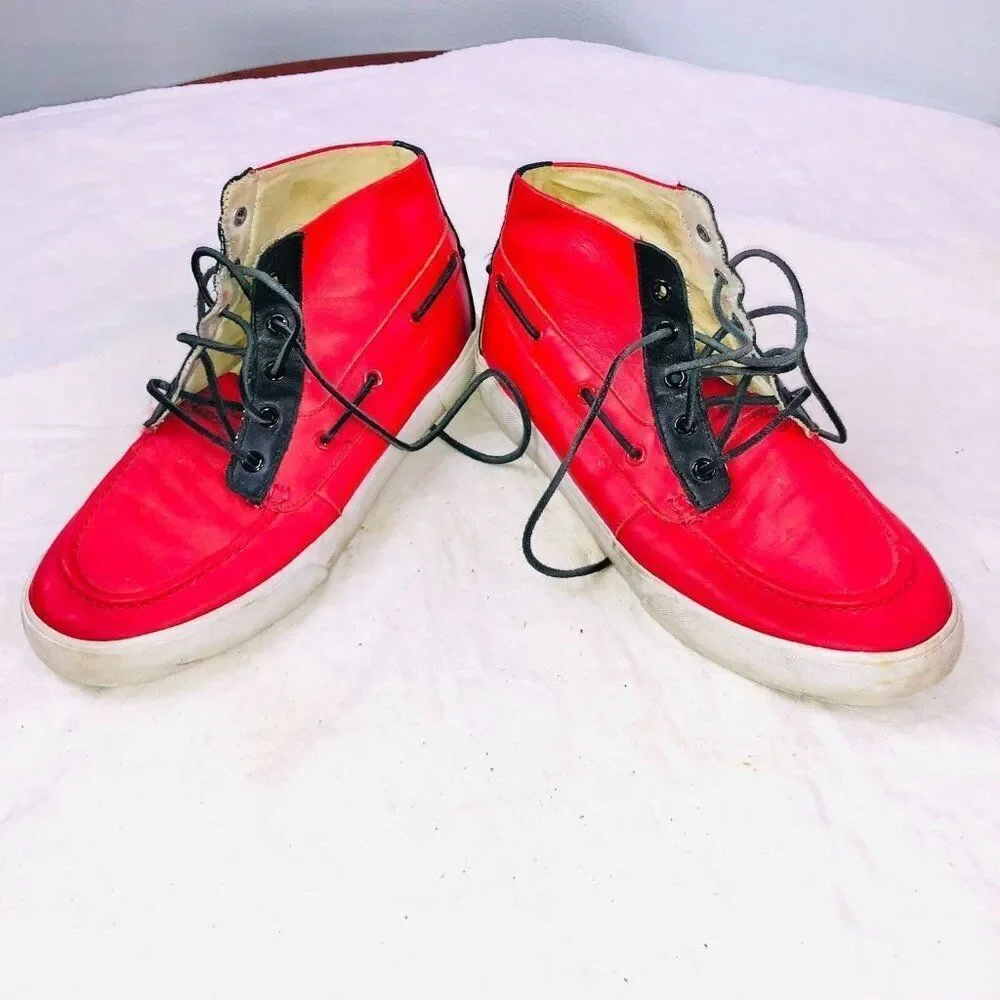 Polo Ralph Lauren Mens 8 Shoes Red Navy Blue Sander Chukka Leather Casual